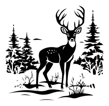 Kış Manzarasında Ağaçlarla Görkemli Geyik Silueti