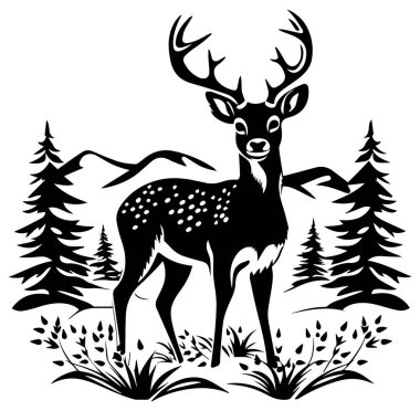 Orman Manzarası Tasarım Sanatında Görkemli Geyik Silüeti