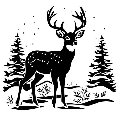 Kışın Siyah ve Beyaz Geyik Silueti