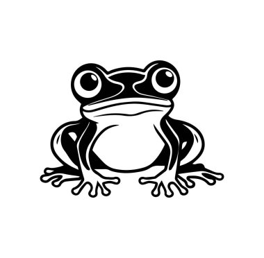 Basit Tasarım Elementleriyle Siyah ve Beyaz Kurbağa İllüstrasyonu