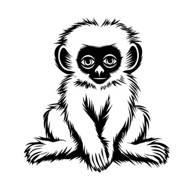Siyah ve Beyaz Giyen Şirin Oturan Maymun 'un Şık Çizimi