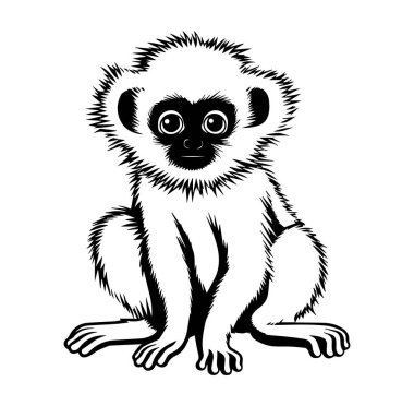 Şirin bir Gibbon Maymunu 'nun Siyah ve Beyaz Çizimi