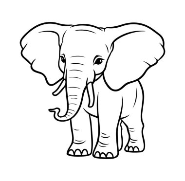 Çocuk Kitapları için Sevimli Fil Karakteri Çizgisi Sanatı