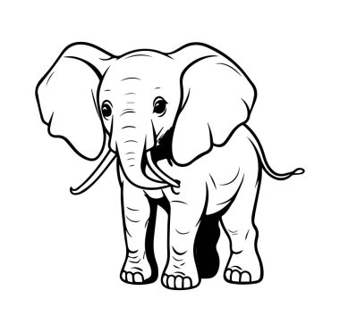 Siyah ve Beyaz Biçimli Şirin Fil Çizimi