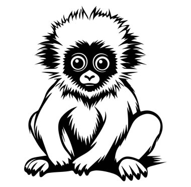 Siyah ve Beyaz Biçimli Şirin Bebek Maymun Çizimi