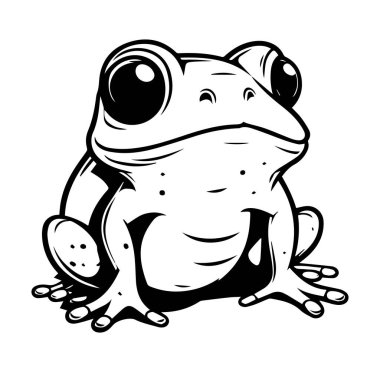 Bir Karikatür Kurbağa Karakterinin Siyah ve Beyaz Çizimi