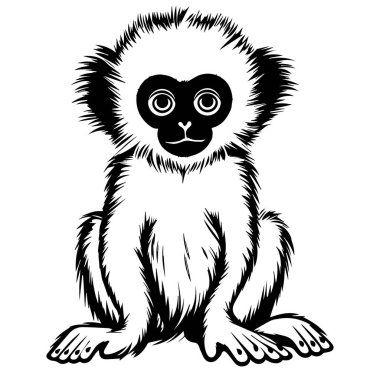 Şirin Çizgi Film Gibbon Neşeli İfadeyle Oturuyor