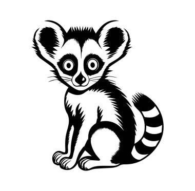 Siyah ve Beyaz Biçimli Şirin Lemur Çizimi