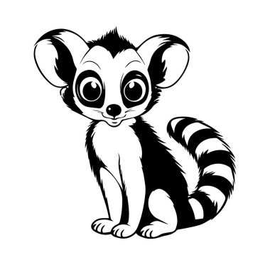 Siyah ve Beyaz Tatlı Animasyon Lemur Karakter Tasarımı