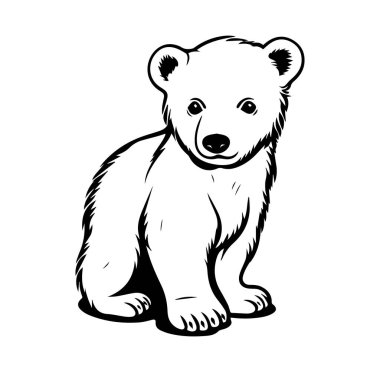 Şirin Çizgi Film Bebek Ayısı Basit Çizgi Sanat Tasarımı ile Oturuyor