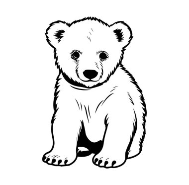 Siyah ve Beyaz Tarzında Oturan Şirin Ayı Yavrusu Çizimi