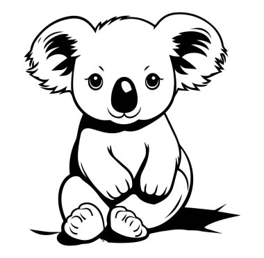 Şirin Koala Basit Siyah ve Beyaz Tasarımda Oturuyor