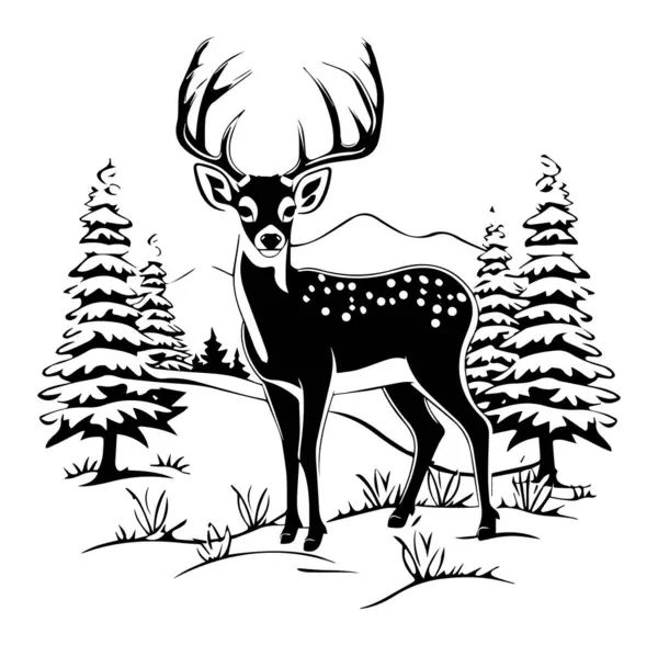 Kış Manzarasında Ağaçlarla Görkemli Geyik Silueti