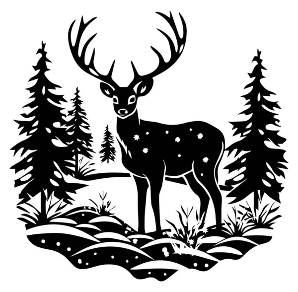 Karlı Peyzaj Tasarımı ile Ormanda Geyik Silueti