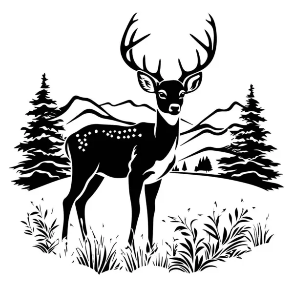 Doğada Ağaçlar ve Dağlarla Görkemli Geyik