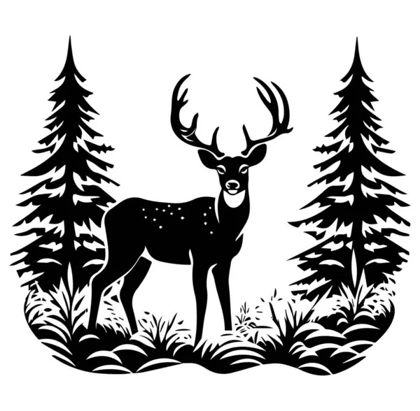 Doğadaki Evergreen Ağaçları Arasındaki Görkemli Geyik Silueti