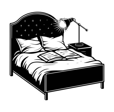 Açık Kitaplı rahat bir yatak ve Gece Lambası Okuma