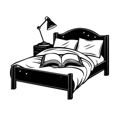Açık Kitap ve Okuma Lambasıyla Konforlu Yatak Odası Sahnesi