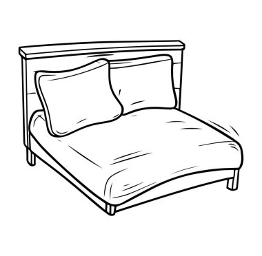 Konforlu ve rahat bir yatağın el çizimi çizimi