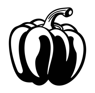 Bir Çan Biberi Sebzesinin Siyah ve Beyaz Çizimi