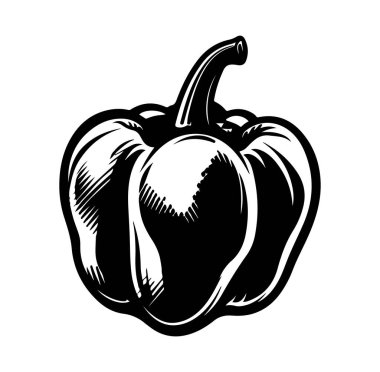 Bir Bell Biber Tasarımının Siyah ve Beyaz Çizimi