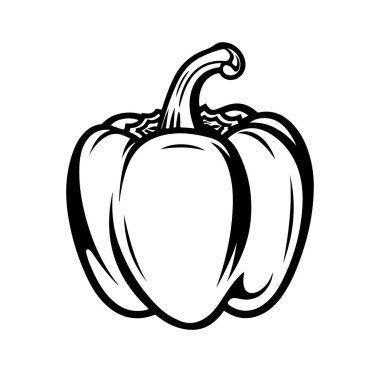 Bir Çan Biberi Sebzesinin Siyah ve Beyaz Çizimi