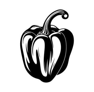 Bir Çan Biberi Sebzesinin Siyah ve Beyaz Çizimi