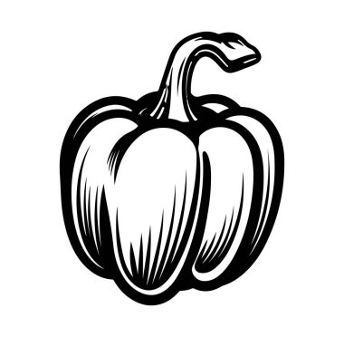 Siyah ve Beyaz Biçimli Bir Çan Biberinin Klasik Çizimi