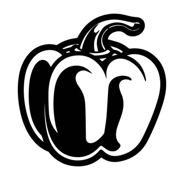 Bir Çan Biberi Sebzesinin Siyah ve Beyaz Çizimi