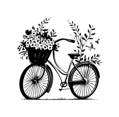 Sepet ve Doğa Elementleri Çiçekli Klasik Bisiklet
