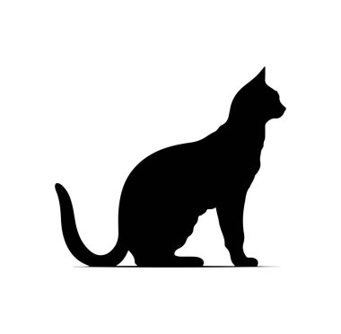 Beyaz Arkaplanda Zarifçe Oturan Bir Kedinin Silueti