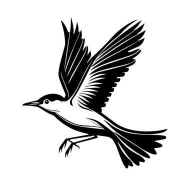 Uçuş Çiziminde Minimalist Siyah ve Beyaz Kuş