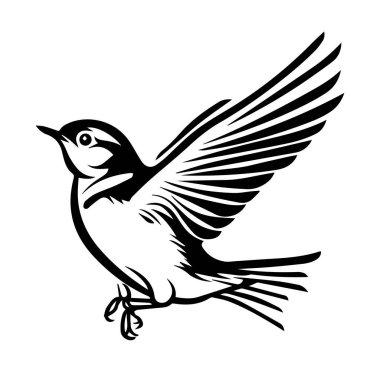 Ayrıntılı tüylerle uçan zarif kuş çizimi