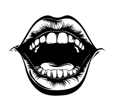 Dişleriyle Açık Ağız 'ın Siyah ve Beyaz Çizimi