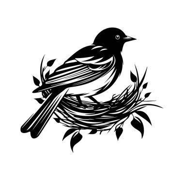 Dallara Yuva Yapan Siyah ve Beyaz Kuş Sanatı