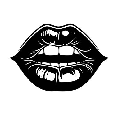 Siyah ve Beyaz Dudak Sanatsal İllüstrasyonu