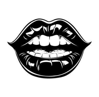 Gülümseyen Dişlerle Açık Ağız 'ın Siyah ve Beyaz Çizimi