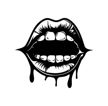 Damlayan Tasarımlı Sanatsal Siyah ve Beyaz Dudaklar