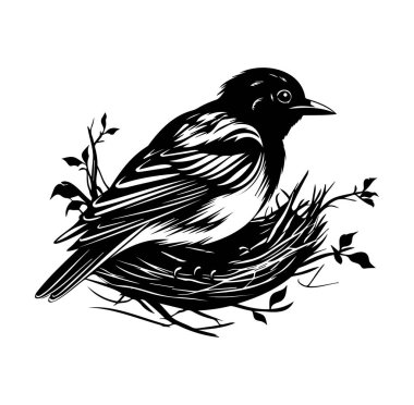 Doğanın elementleriyle çevrili Yuvada Oturan Kuş