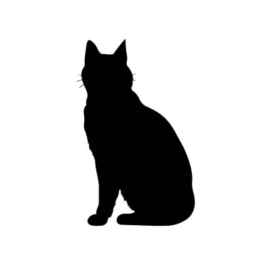 Beyaz Arkaplanda Oturan Siyah Kedi Silueti