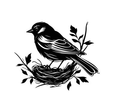 Doğada Yapraklı Siyah ve Beyaz Kuş Yuvası