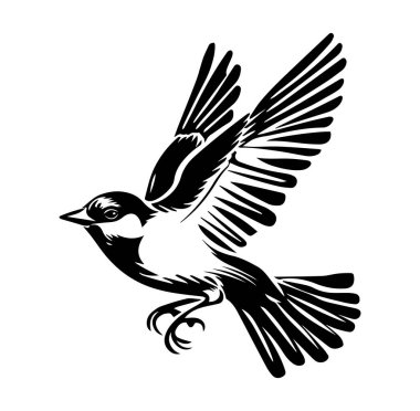 Katı Renk Biçiminde Siyah ve Beyaz Uçan Kuş İllüstrasyonu