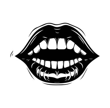 Sanatsal Vintage Siyah ve Beyaz Ağız İllüstrasyon Tasarımı