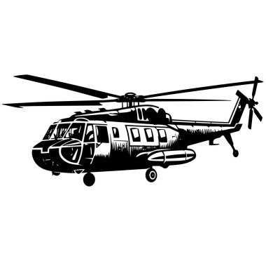 Siyah ve Beyaz Sanatta Bir Helikopterin Şık Silueti