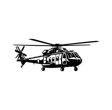 Hareket halindeki bir helikopterin Siyah ve Beyaz Silueti