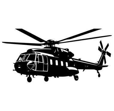 Helikopterin Siyah Silueti Beyaz Arkaplanda Uçuyor