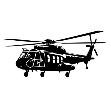 Beyaz Arkaplan Karşısında Uçan Helikopterin Siyah Silueti