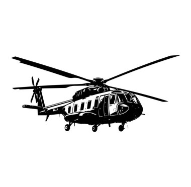 Beyaz Arkaplana Karşı Uçuş 'ta Helikopterin Siyah Silüeti