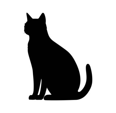 Siyah Kedi Silueti Beyaz Arkaplanda Zarifçe Oturuyor