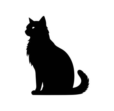 Beyaz Arkaplanda Oturan Bir Kedinin Silueti